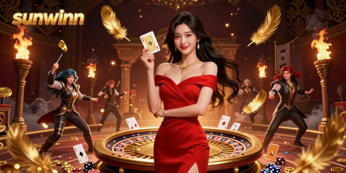 Experience the thrill of gambling at sunwinn with a stunning casino illustration featuring a beautiful woman.