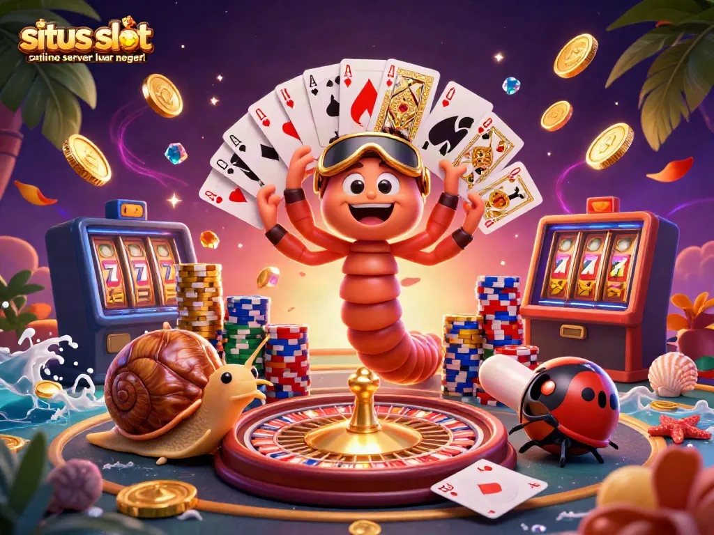 Permainkan situs slot online server luar negeri dengan dealer hewan kartun, chip besar, dan permainan yang menang di gambar menarik ini.