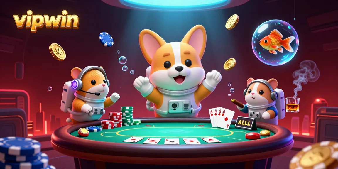 Experience the thrilling atmosphere of vipwin in this dynamic casino scene with floating poker chips.