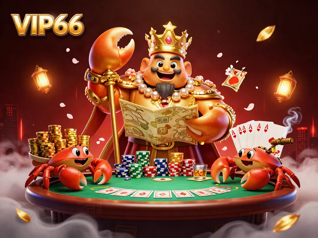 Engage in exciting poker action at VIP66 Casino with our animated crab emperor and lavish game elements.