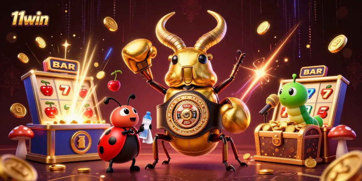Experience thrilling gameplay action with 11win as the golden stag beetle battles amidst casino chaos.