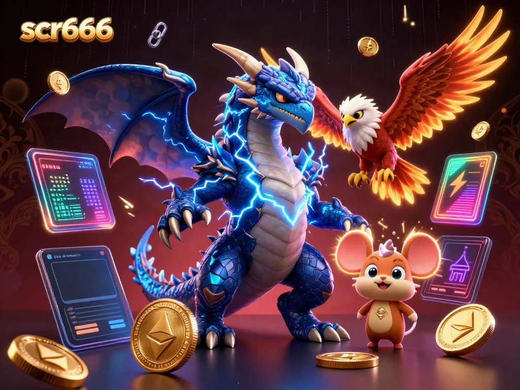 Experience thrilling gameplay at scr666 with vibrant characters and crypto elements in an electrifying casino scene.