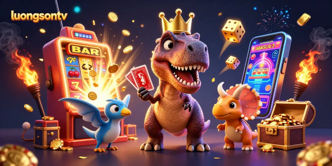 Experience thrilling gaming with luongsontv's vibrant 3D casino illustration showcasing dynamic characters and gold.