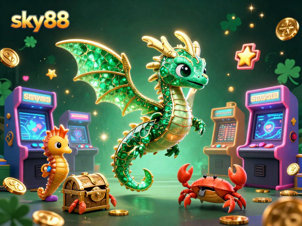 Experience thrilling gameplay at sky88 with 3D treasure elements and vibrant gaming aesthetics.