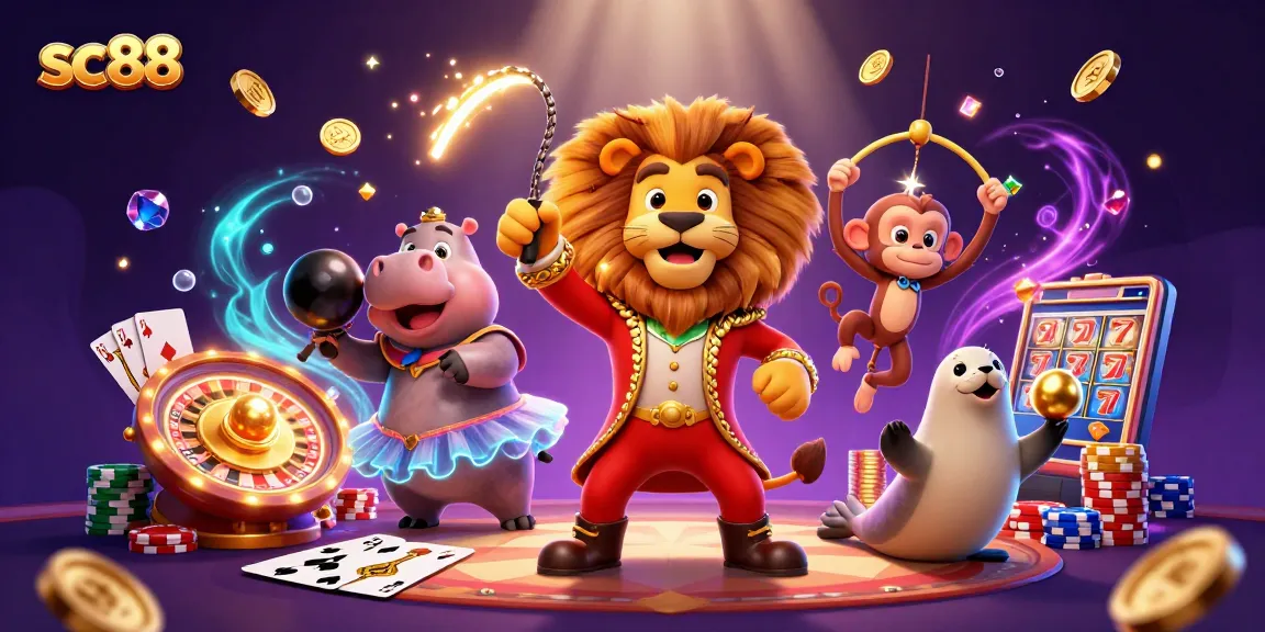 Engage with lively sc88 gaming elements in a vibrant casino-themed illustration.