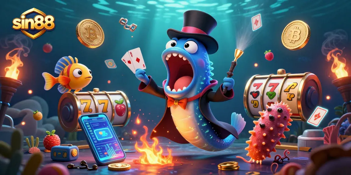 Experience thrilling card tricks with sin88 in a dazzling underwater casino scene.
