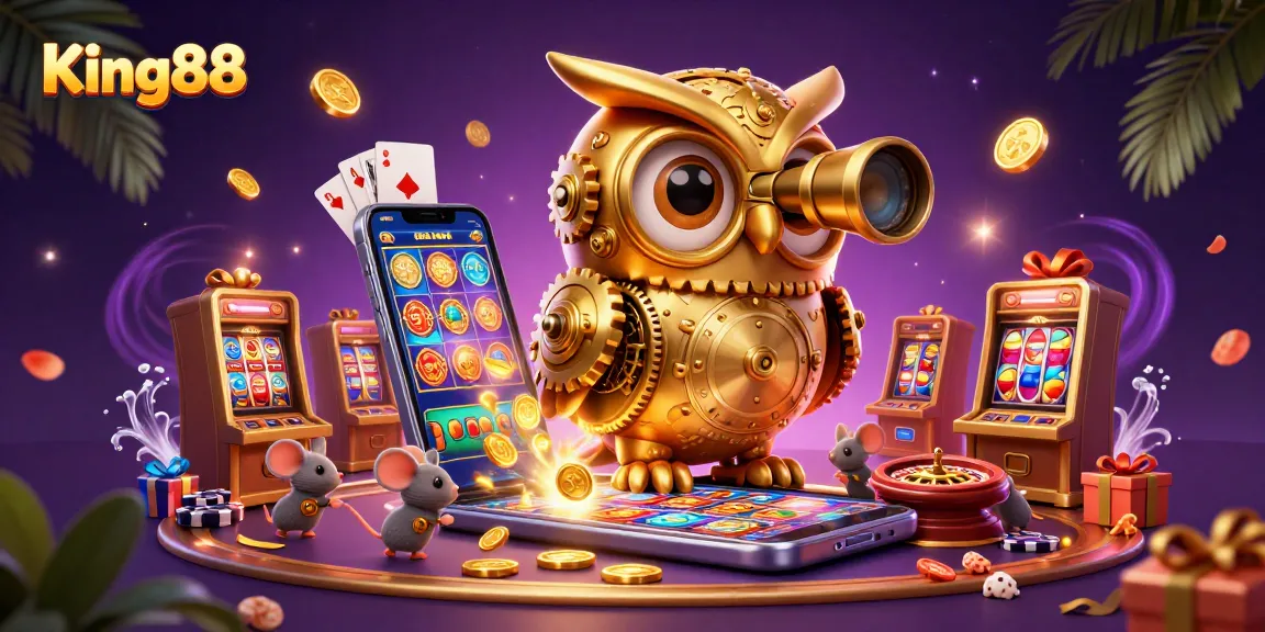 Engage with King88's vibrant 3D casino scene filled with animated characters and exciting gaming elements.