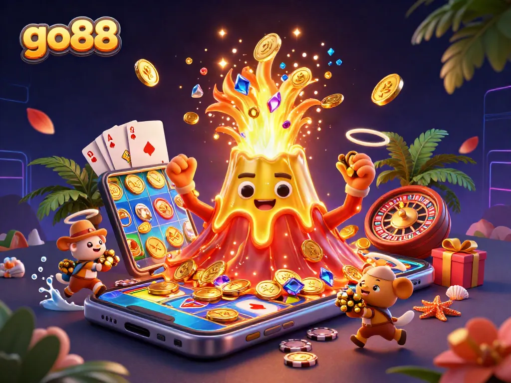 Trải nghiệm những khoảnh khắc chiến thắng với go88, ngọn núi lửa vàng phun trào kho báu.
