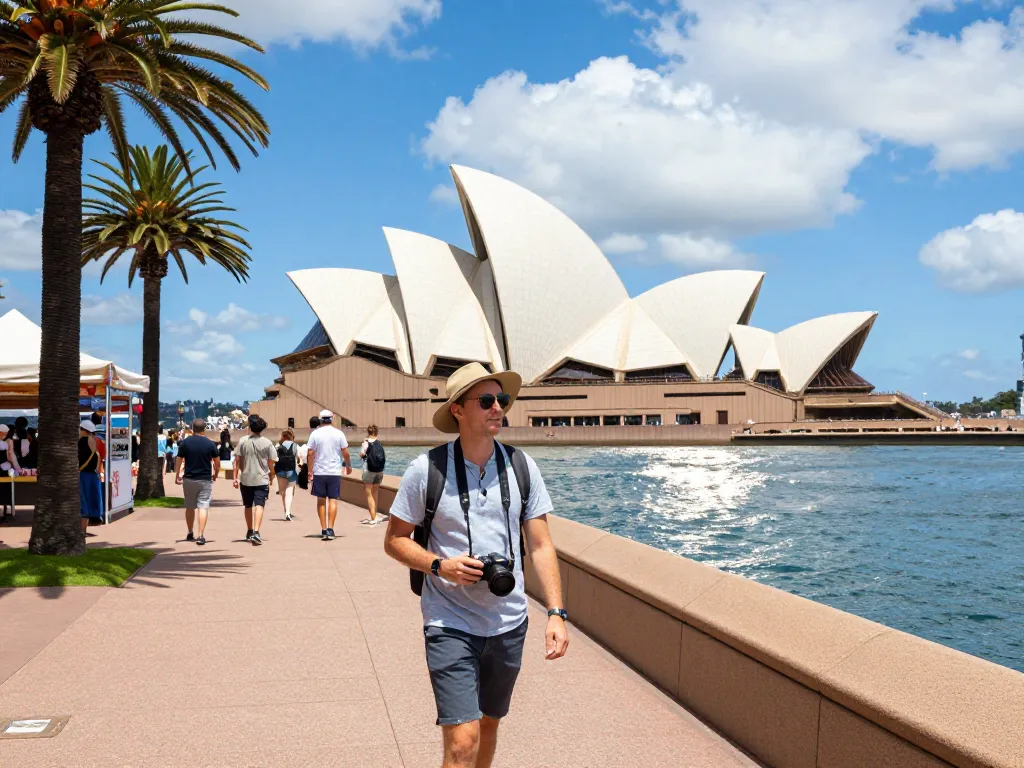 Adventure seeker at Sydney Opera House in Australia, capturing the moment.