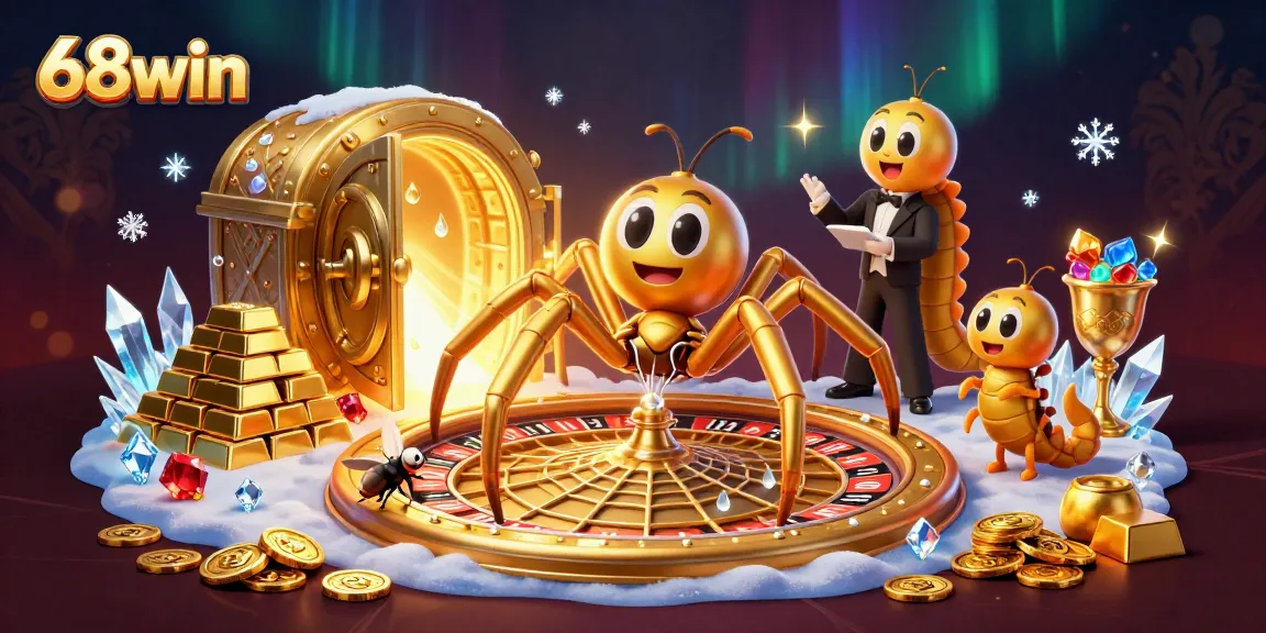 Experience thrilling gaming with 68win's vibrant 3D casino illustration featuring unique characters.