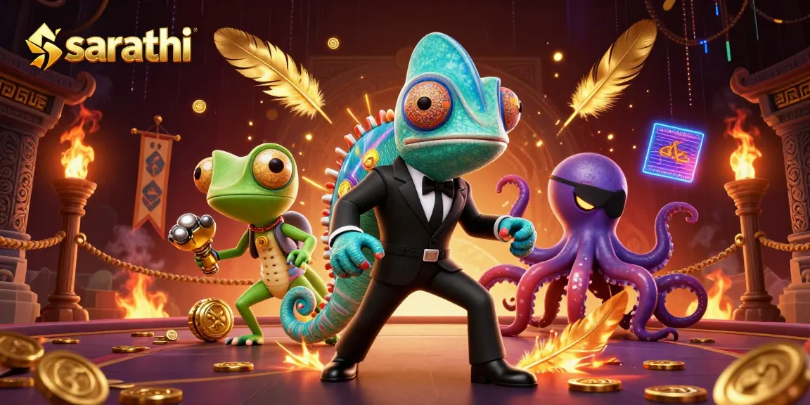 Play at Sarathi with thrilling characters and stunning visual elements in a vibrant casino scene.