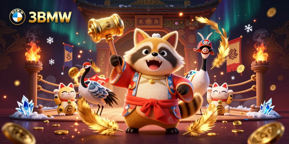 Play slots and win big with 33BMW's vibrant gaming experience featuring cheerful tanuki and fortune cats.