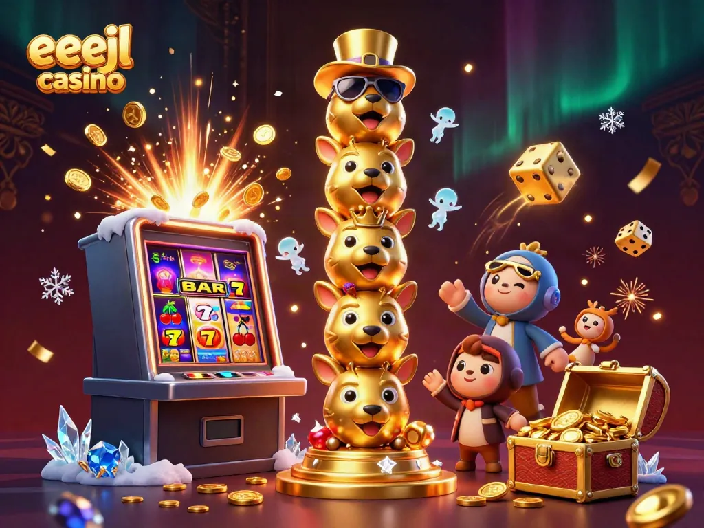 Experience the excitement of eejl casino with vibrant 3D characters and a thrilling jackpot explosion.