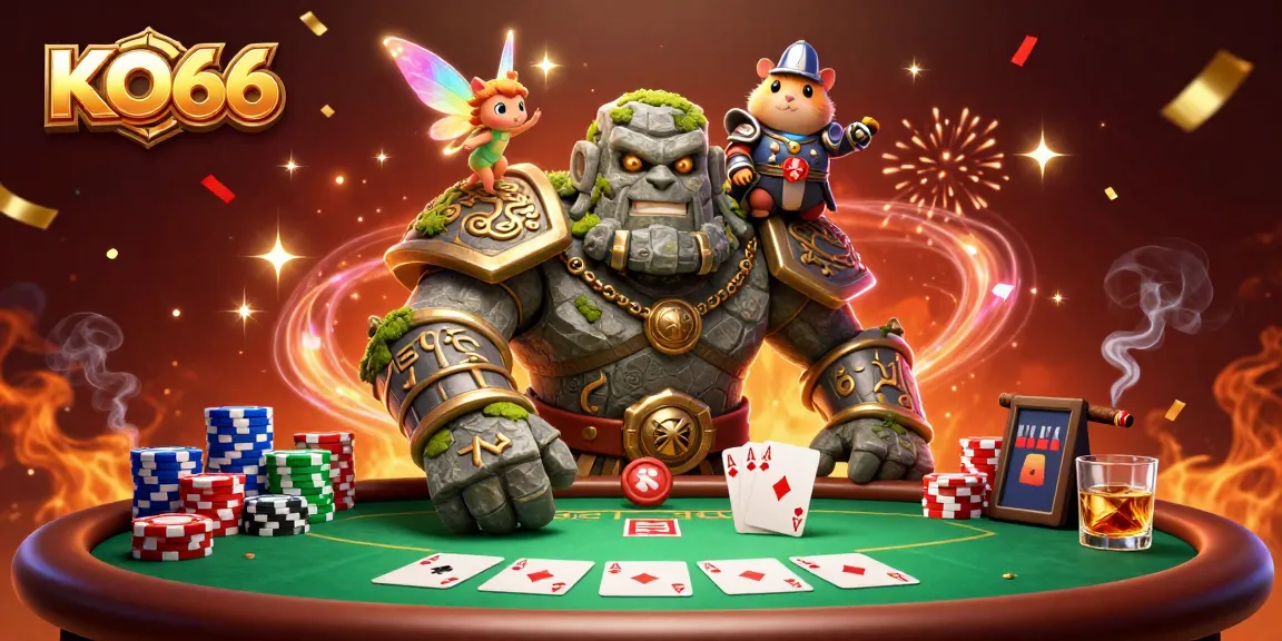 Engage in exhilarating casino gameplay at KO66 with magical characters and vibrant poker elements.