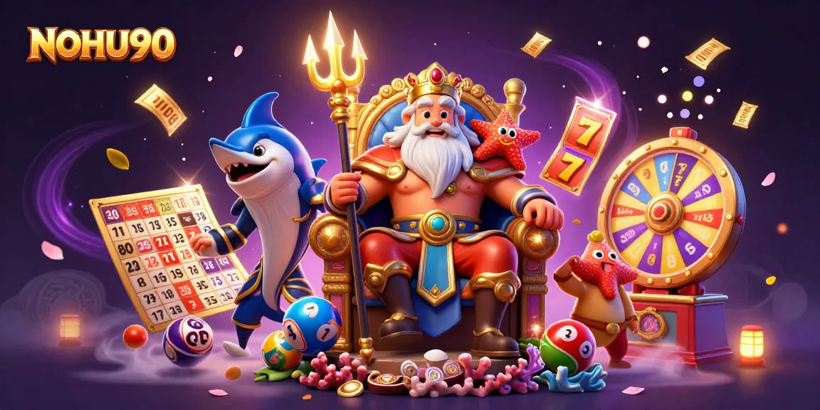 Nohu90 delights players with vibrant slot reels and lottery excitement in a rich casino scene.