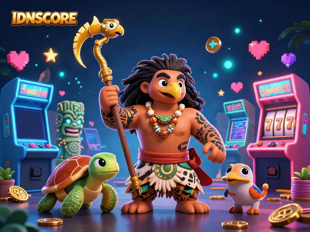 Experience the thrilling world of IDNSCORE with vivid 3D characters and dynamic casino elements.