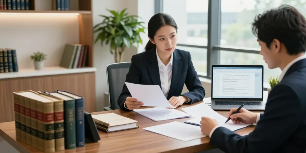 Cobb County DUI lawyers consulting clients in a modern legal office.