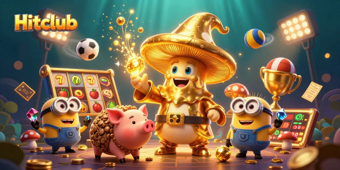 Engage with Hitclub's captivating gaming world featuring a magical wizard, treasure, and dynamic sports elements.