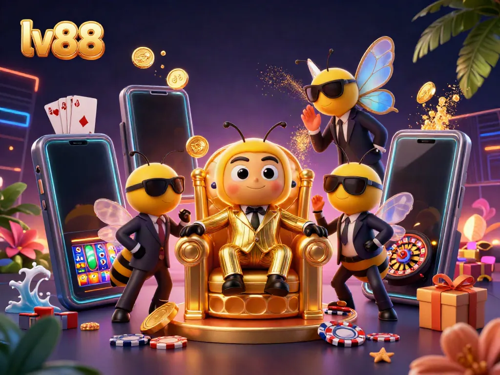 Engage in exciting gameplay at lv88 with a vibrant 3D illustration featuring a bee mob boss amidst casino elements.