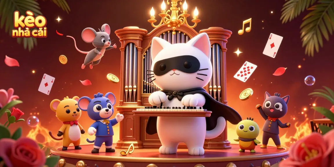 Engage with kèo nhà cái in an illustrated casino scene showcasing unique characters and vibrant game elements.