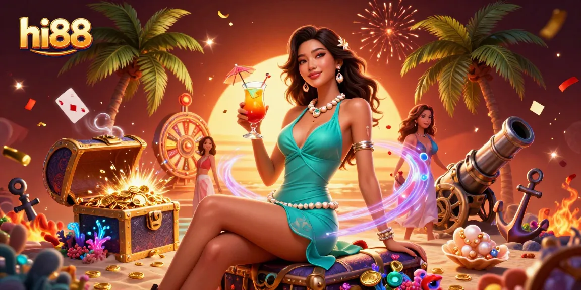 Experience thrilling entertainment and winning opportunities at hi88 with a vibrant casino illustration highlighting tropical elements.