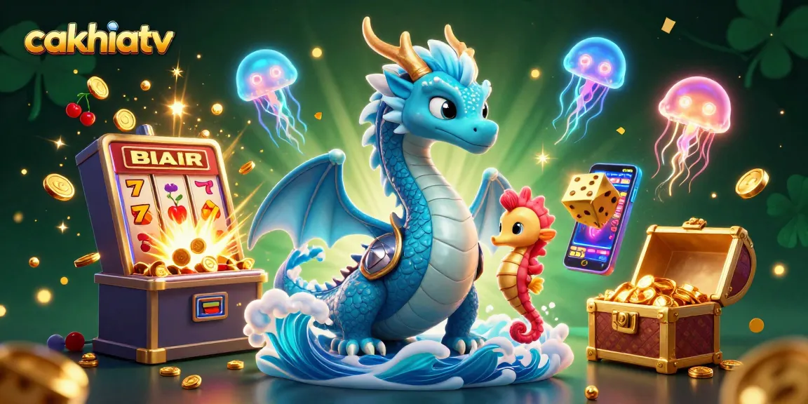 Experience winning moments with cakhiatv's vibrant casino illustration featuring fantasy elements and dynamic gameplay.