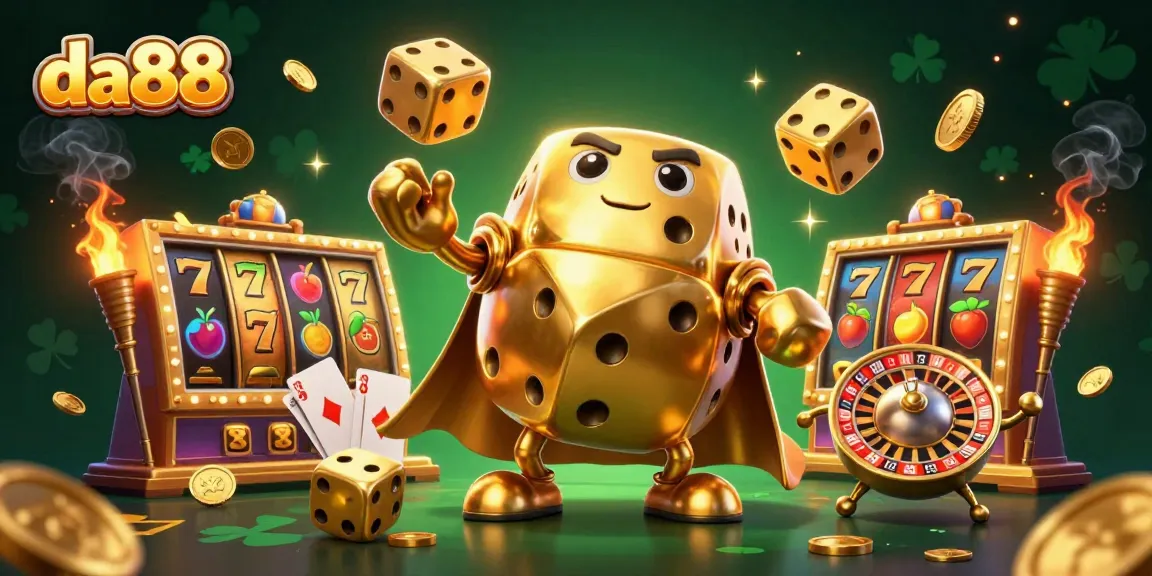 Experience thrilling wins with da88's dynamic slots and golden dice adventure in a vibrant casino scene.