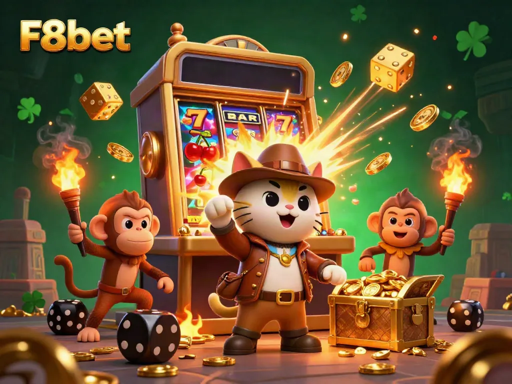 Engage with F8bet's thrilling treasure hunt featuring a cat archaeologist unearthing casino riches.