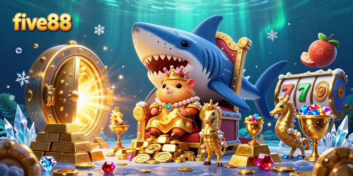 Experience the excitement of five88 with a dynamic casino-themed illustration featuring coins and slot reels.