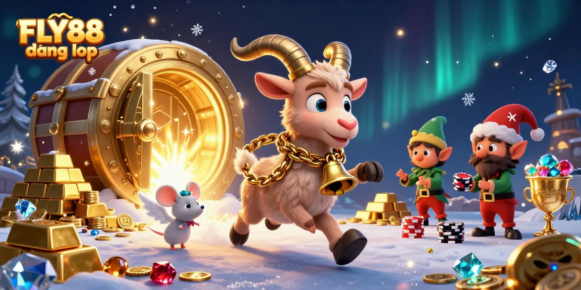 Experience the thrilling FLY88 đăng nhập in a bustling casino with festive characters and dazzling treasure.