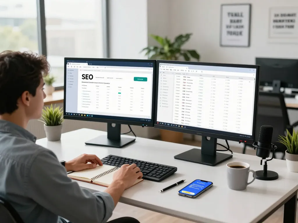 Digital marketer maximizing results with group buy SEO tools at a modern workspace.
