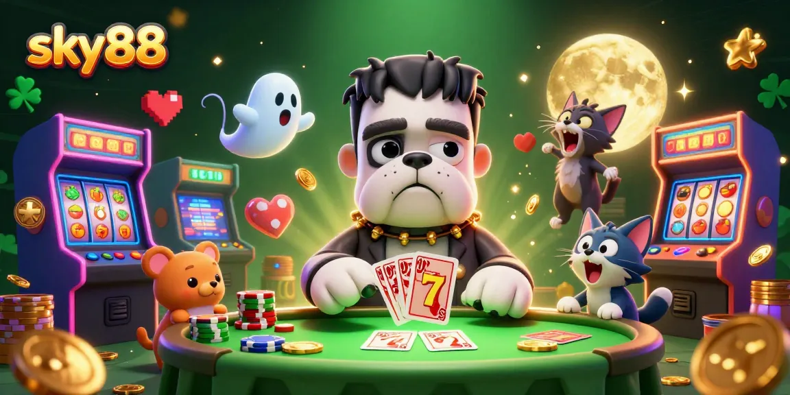 Engage with sky88, an exciting virtual casino scene showcasing lively cartoon characters in a rich gaming atmosphere.