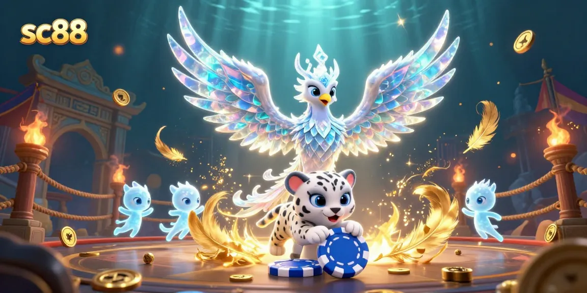 Engage with SC88's thrilling gambling experience, featuring an ice phoenix and playful snow leopard.