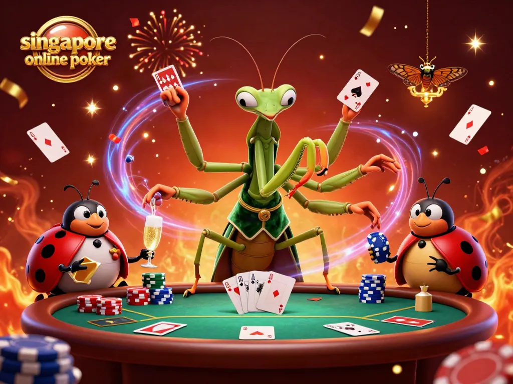 Experience exciting singapore online poker action with vibrant characters and casino elements.