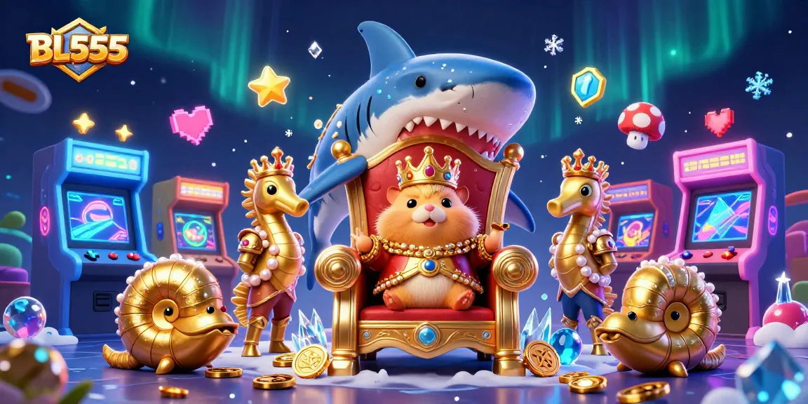 Experience the thrilling world of BL555 with the golden hamster king and vibrant casino elements!