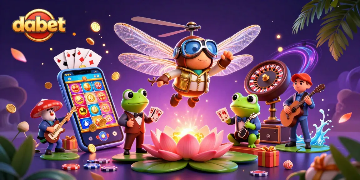 dabet showcases thrilling casino adventures with a helicopter pilot dragonfly and casino frog dealing cards