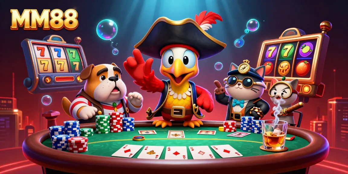 Experience thrilling moments with MM88, featuring a vibrant poker scene and dynamic characters.
