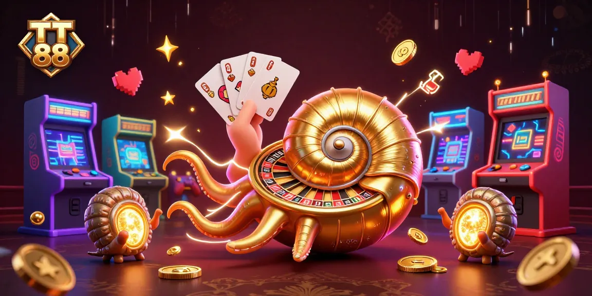 Engage in thrilling gameplay at TT 88 with a whimsical 3D nautilus roulette and glowing game elements.