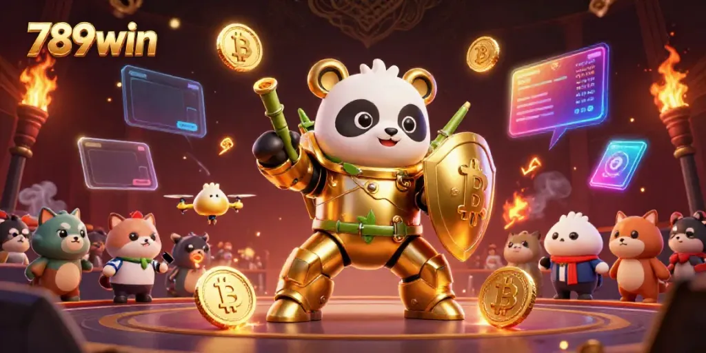 Engage in thrilling casino excitement with 789win's dynamic 3D mech-suit panda battle.