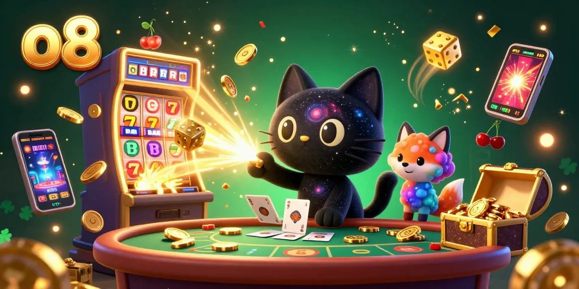 o8 captivates players with a stunning cosmic casino spectacle featuring a black hole cat and vibrant elements.