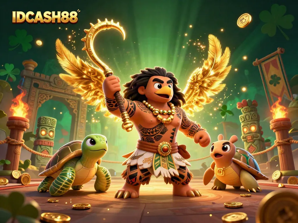 Spin and win with IDCASH88, a vibrant 3D illustration showcasing dynamic gambling elements.