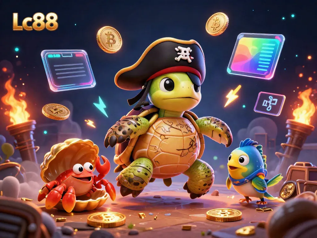Engage with Lc88 in a vibrant 3D casino adventure featuring a pirate turtle and treasure elements.