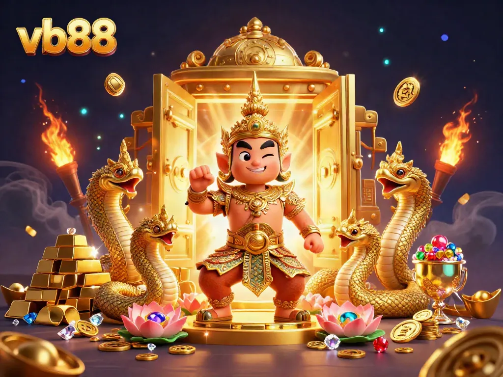 Experience thrilling jackpots at vb88 with an inviting scene featuring a guardian and treasures.