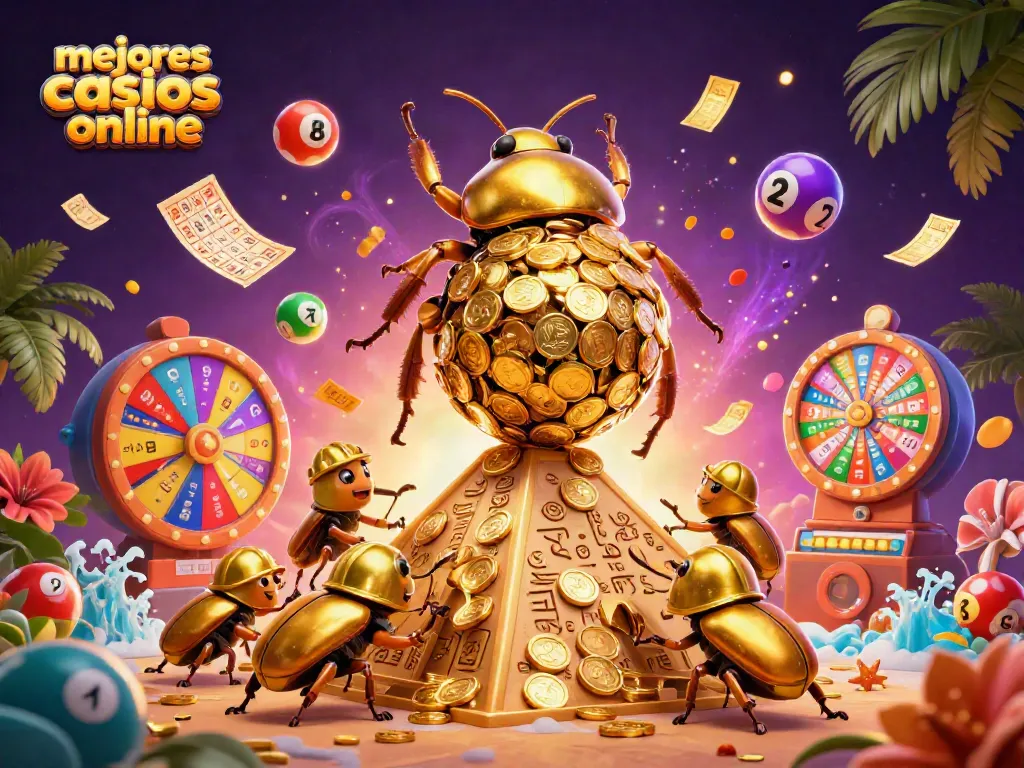 Juega en los mejores casinos online mientras disfrutas de esta colorida ilustración 3D llena de emoción.