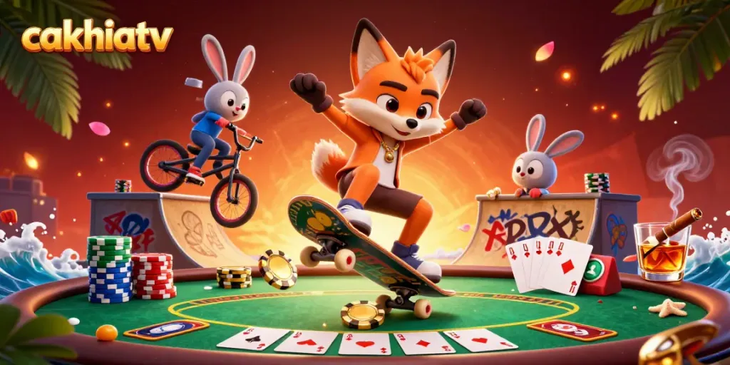 Cakhiatv captures the excitement of gambling with vibrant 3D casino characters in action.