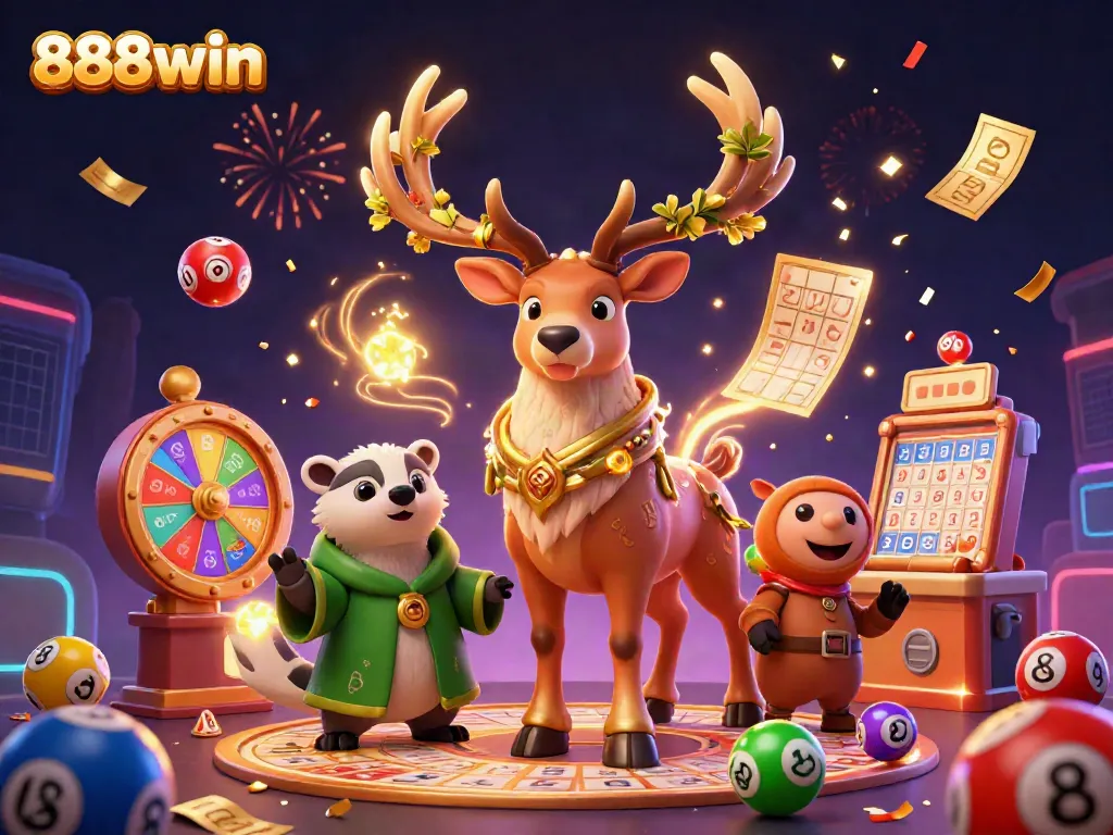 Experience thrilling wins at 888win with a vibrant digital casino scene showcasing lively characters and action.