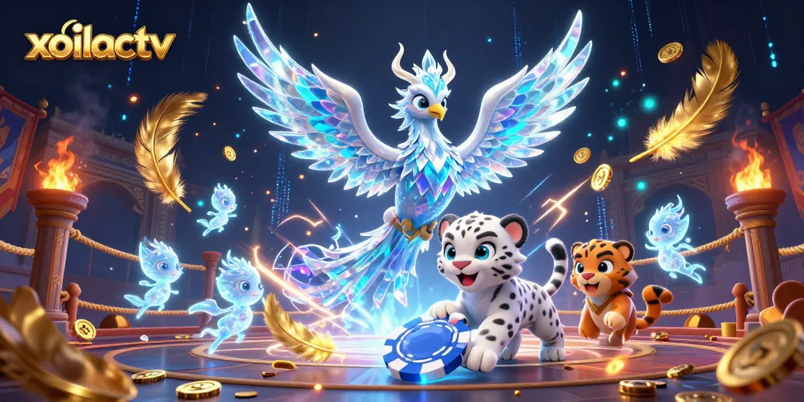 Engage in thrilling sports betting action with xoilactv's vibrant portrayal of an ice phoenix and poker elements.