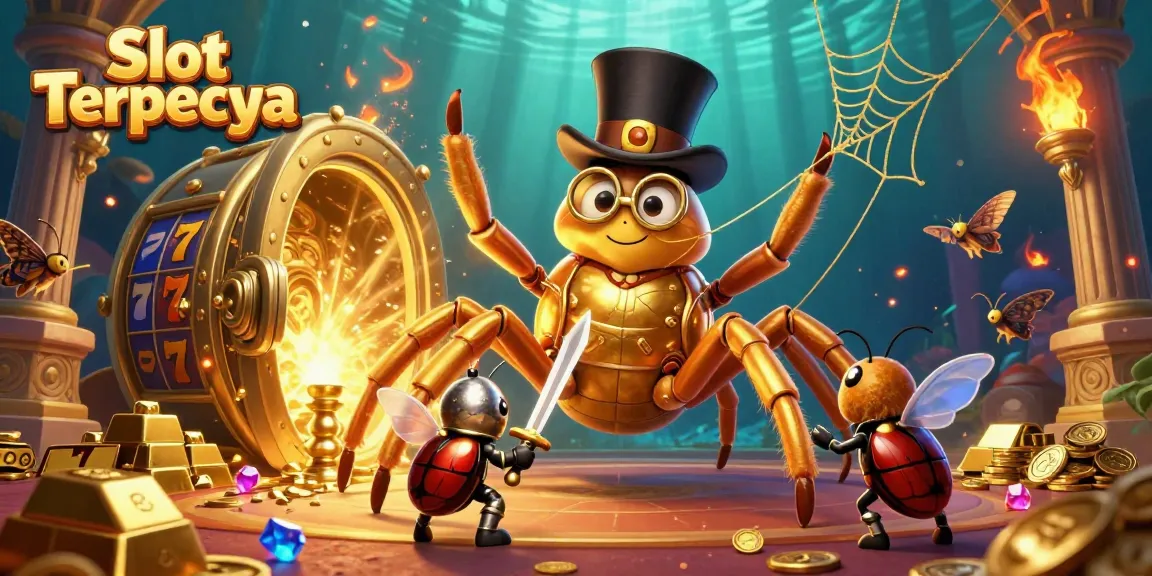 Play Slot Terpercaya with a golden tarantula, beetle knight, and rich casino treasures.