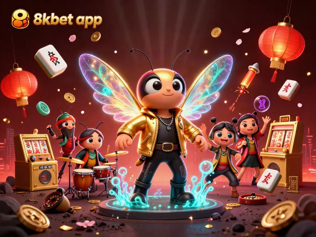 Experience the excitement of the 8xbet app with vibrant casino-themed elements and lively characters.