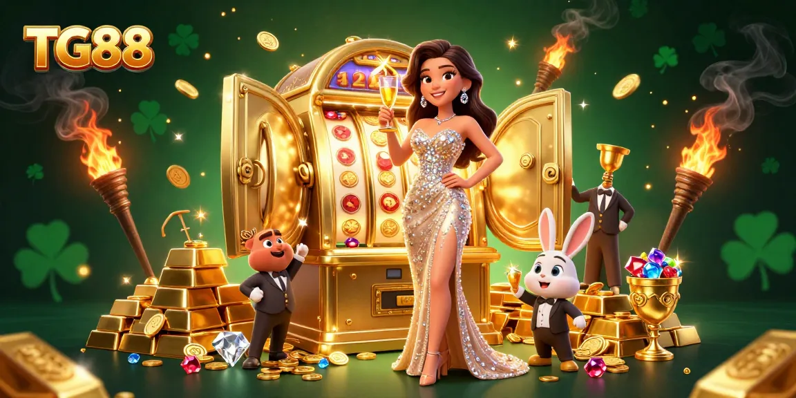 Win with TG88 at the vibrant casino scene featuring a jackpot slot machine and stunning lady.